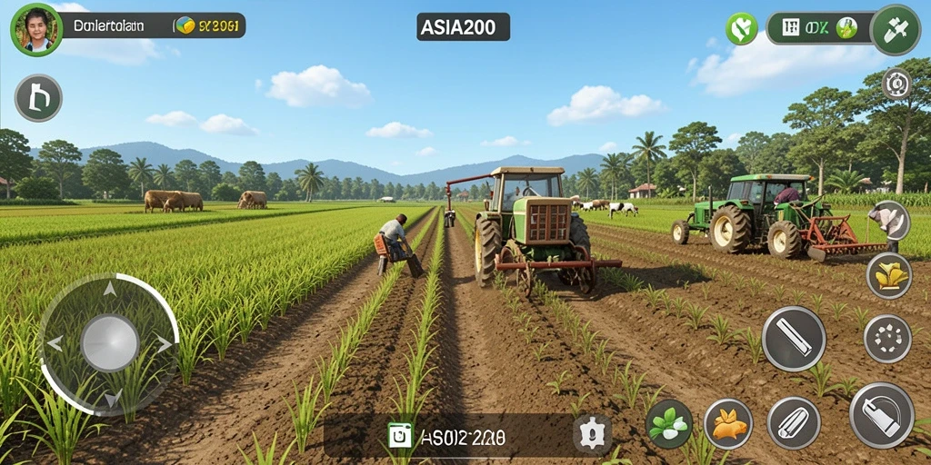 Tampilan gameplay ASIA200 yang menarik dengan kebun yang subur.