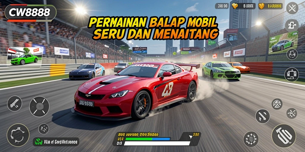 Tampilan gameplay seru di CW8888 dengan balapan yang penuh aksi.