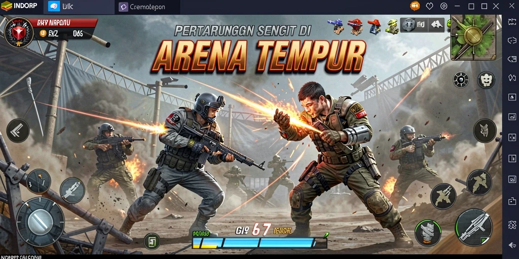 Tampilan screenshot INDORP menunjukkan aksi seru pertarungan antara karakter-karakter hebat.