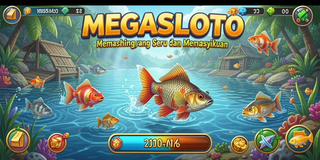 Tampilan gameplay MEGASLOTO yang menarik saat memancing ikan.