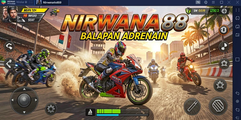 Tampilan gameplay seru di NIRWANA88 saat balapan motor.