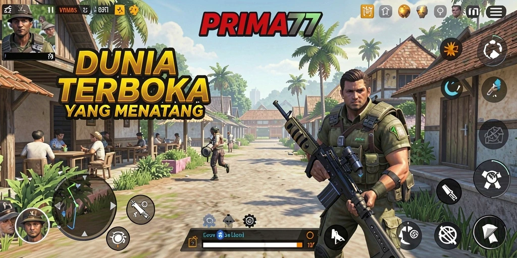Tangkapan layar PRIMA77 menampilkan aksi seru dalam dunia terbuka.